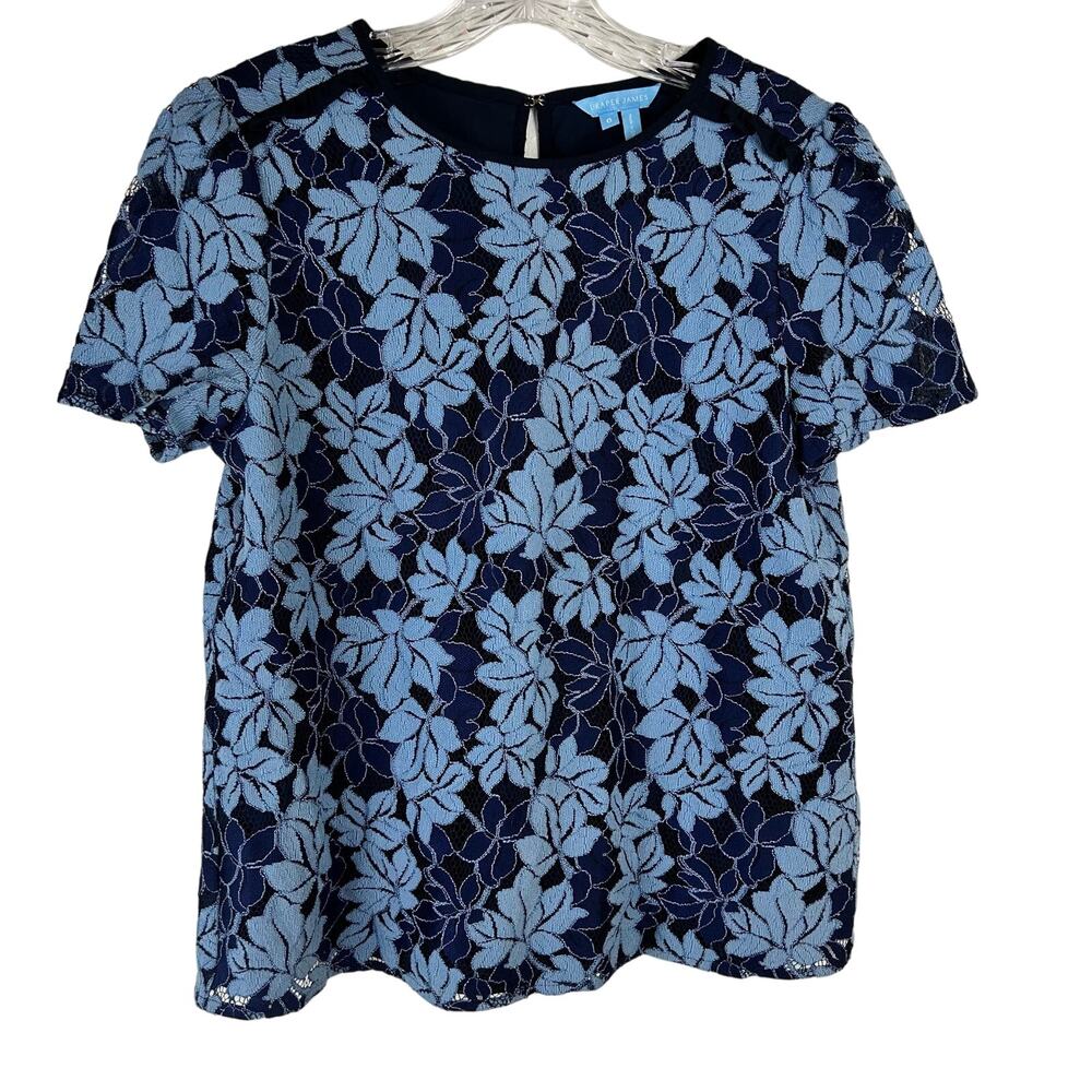 Draper James Blue Floral Lace Blouse